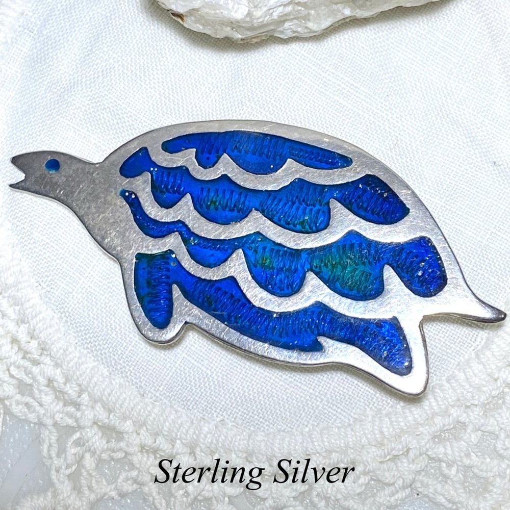 Old Signed 1950’s Sterling Silver Turtle Brooch Pin Eagle Mark Taxco Mexico 925